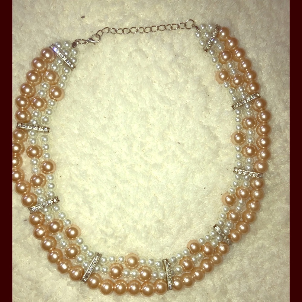 pink/peach and white pearl necklace